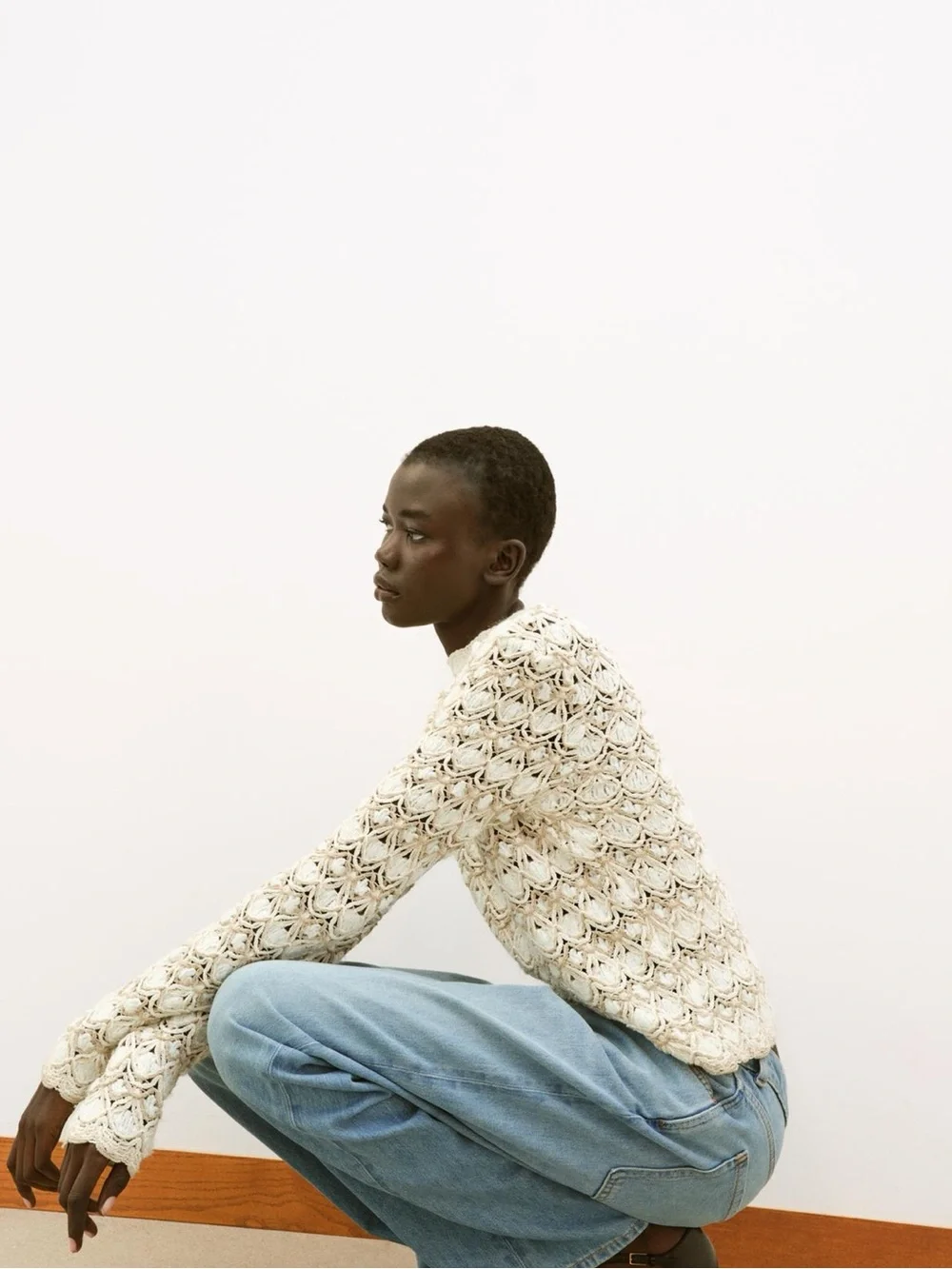 Zara Cream Open-Knit Crochet Sweater